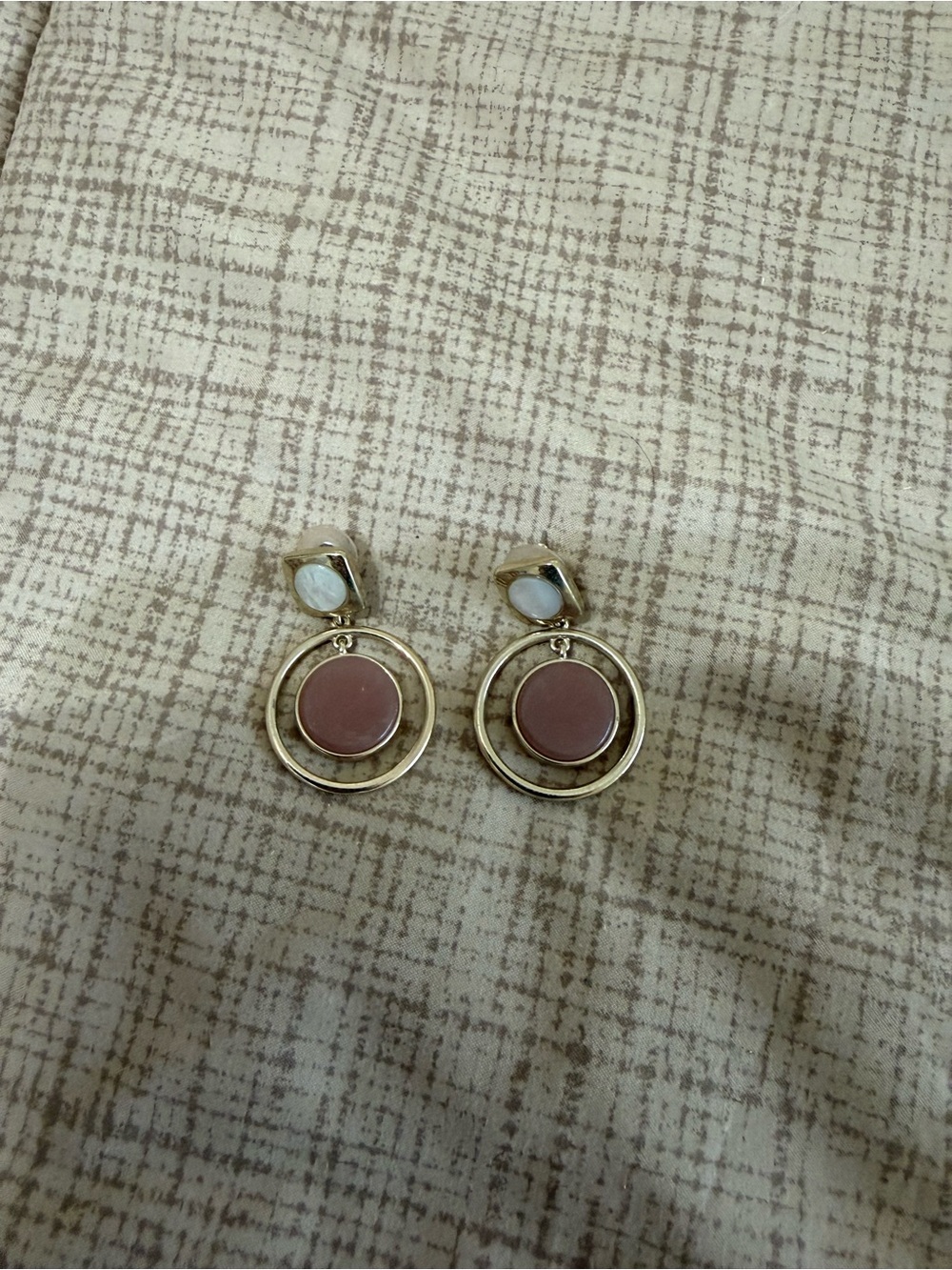 White House Black Market Gold-Tone Hoop Earrings with Pink and White Accents